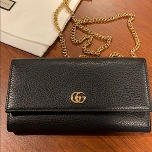 Petite Marmont GG Leather Flap Wallet on a Chain